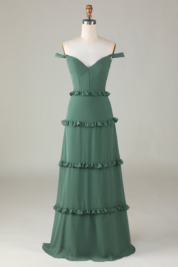 Eucalipto del hombro Corsé Vestido de dama de honor largo